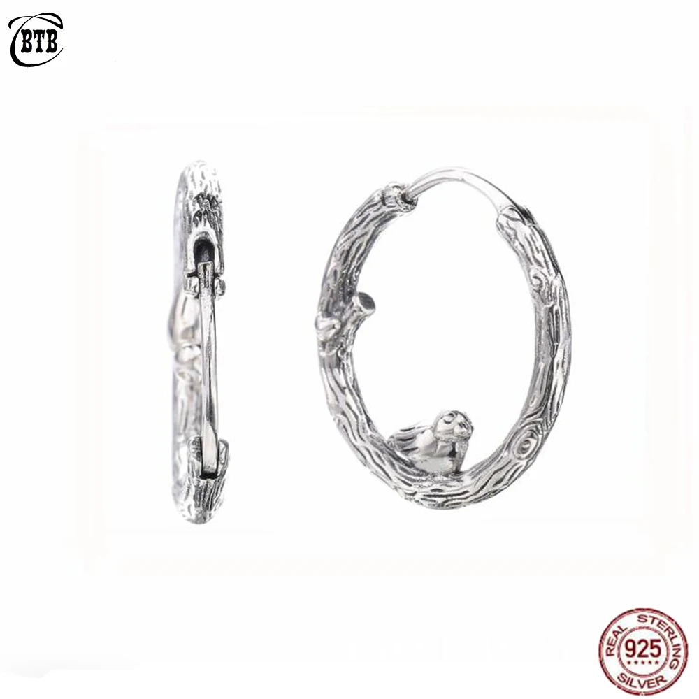 

Summer Style Real 925 Sterling Silver Spring Bird Hoop Original Earrings For Women Charm Bead Birthday Gift Jewelry