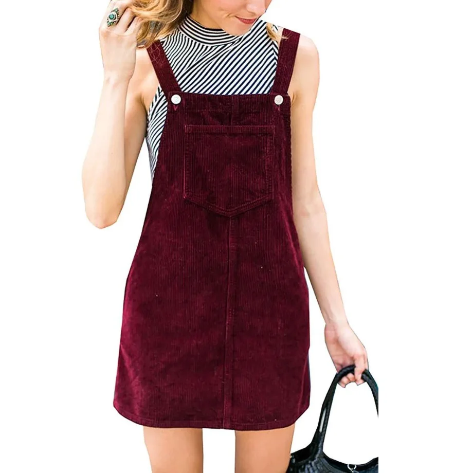 

Fall winter Women Casual Corduroy Suspender Overall Vest Braces Short Mini Dress Ladies Style Adjustable Romper dresses 3 colors
