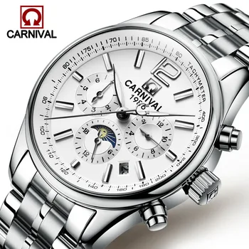 

Luxury Men Watch Automatic Mechanical Waterproof Wristwatch Relogio Masculino Sapphire Stainless Steel Band Moon Phase CARNIVAL