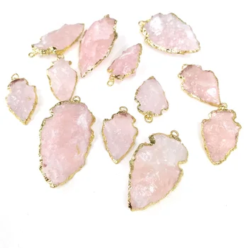 

New Fashion Natural Stone Slice Agates Pendants Pink Rose Quartzs Charms for Jewelry Making DIY Necklace Accessories Gift