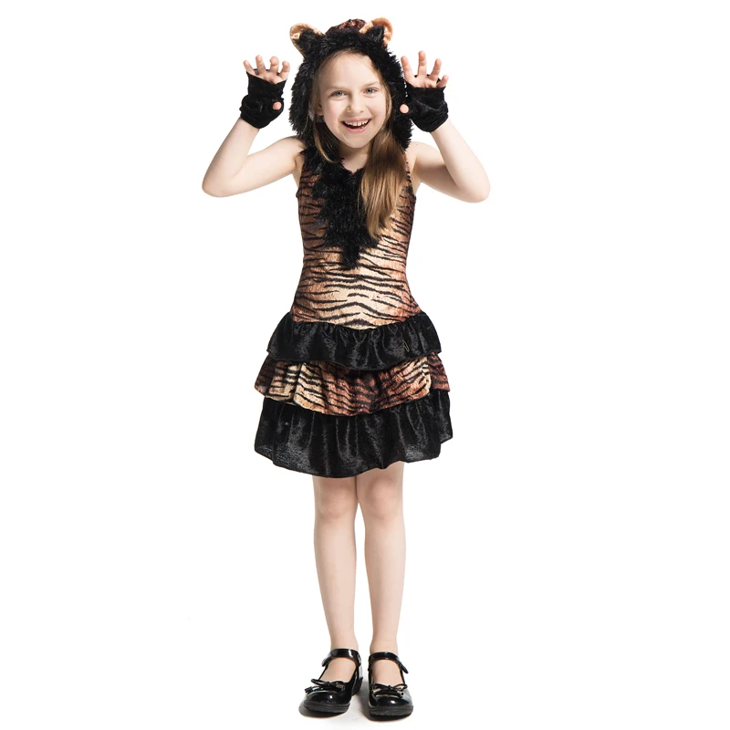 

Милый маскарадный костюм для девочек в стиле джунглей, тигра, животных, тигра, детский маскарадный костюм на Хэллоуин, вечеринку, карнавал, косплей костюм