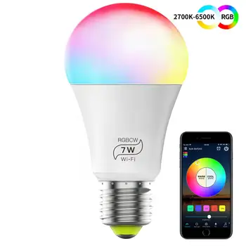 

Smart Light Bulb No Hub Required, RGBCW A19 E26 7W (60w Equivalent) Multicolor Dimmable Smart LED Lights, Works with Alexa