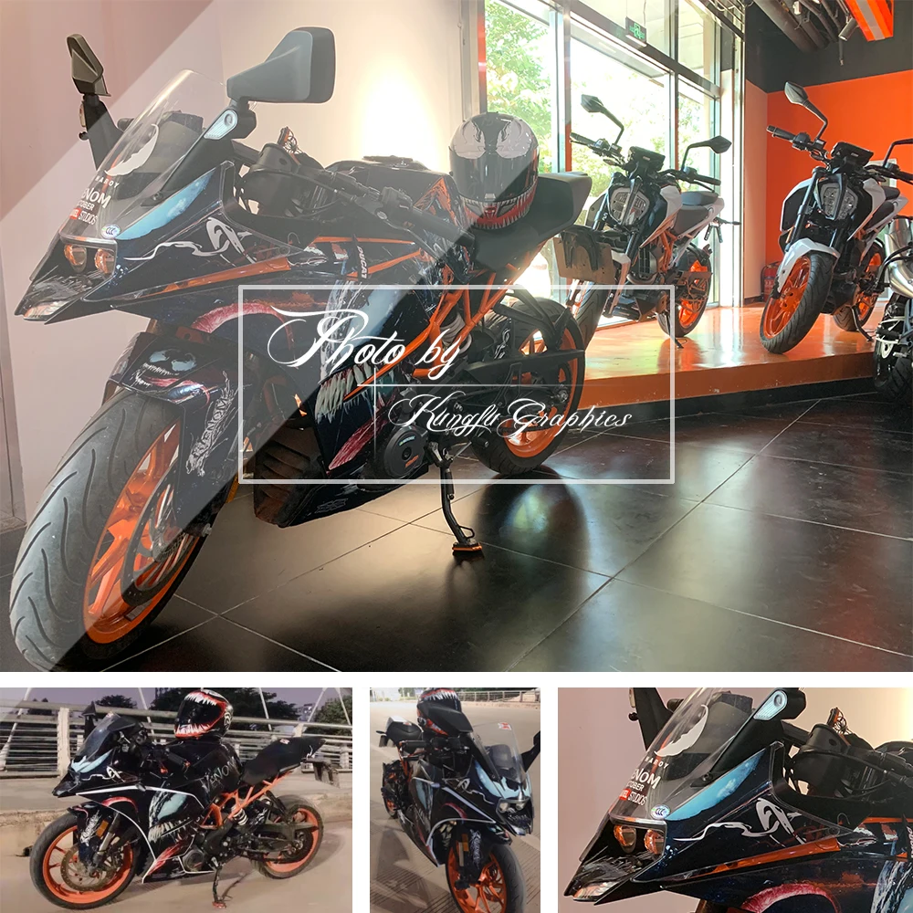 KUNGFU графика наклейки для мотоциклов комплект клейкие черные для KTM RC 125 200 RC125 RC200 Venom стиль