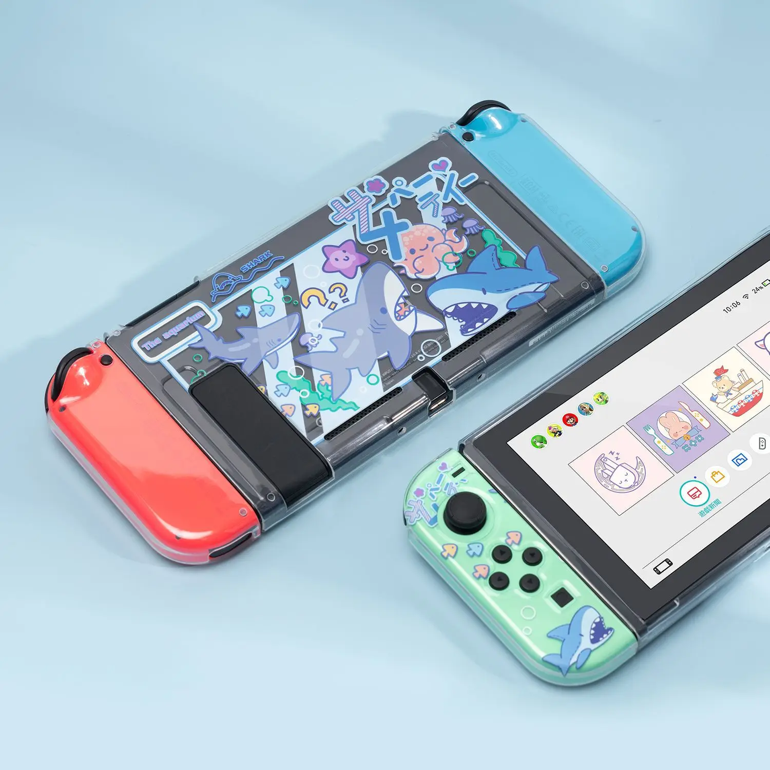 Ocean Shark 투명 소프트 TPU 스킨 커버 Nintend Switch NS Joy-Con 컨트롤러 크리스탈 하우징 쉘용 보호 케이스