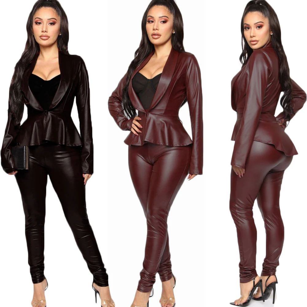 

Work Pant Suits One Set Double Breasted Striped Blazer Jacket & Zipper Trousers Suit For Women