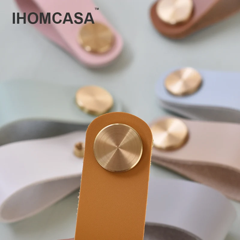 Furniture Handles IHOMCASA12 Colors Nordic Furniture Drawer Knob Brass Wardrobe Cupboard Cabinet Handle Door Pulls Eco-Friendly Artificial Leather