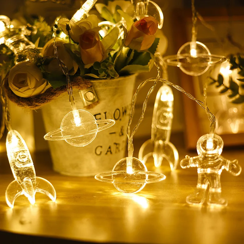 Astronaut Rocket Space Ship String Light Galaxy Solar System Theme Boy Birthday Supplies Children Wall Window Bedroom Decoration | Освещение
