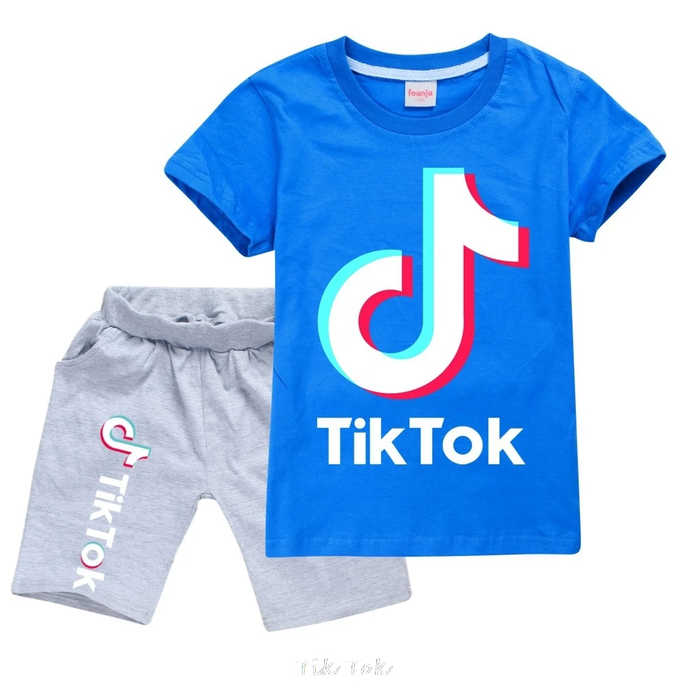 2021 Tik Tok Summer Short Sleeved Suit Cartoon Round Neck T Shirt