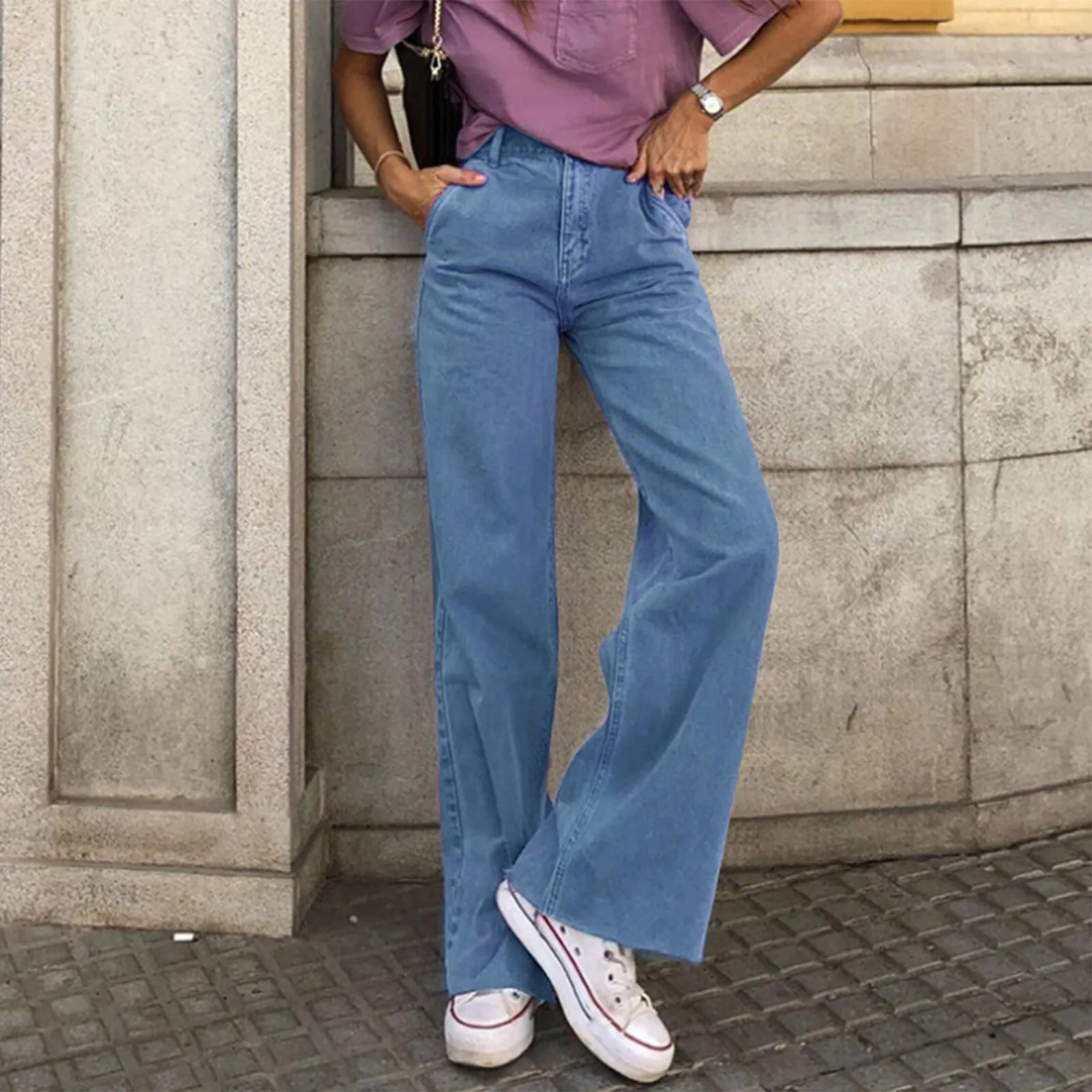 Women's Jeans High Waist Pockets Streetwear Vintage Zipper Button Wide Leg Straight Loose 2021 Pantalon Femme #G4 | Женская одежда