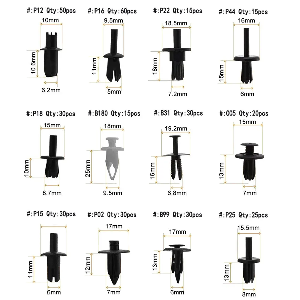 350 шт Пластиковые зажимы для кузова автомобиля, заклепки, отделка крепежных деталей
