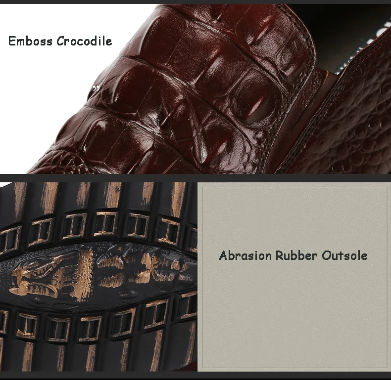 Men's Wedding Dress Shoes Leisure Casual Crocodile Leather Oxfords Shoes For Men Business Brogues Shoes Party Penny Loafers New (4)