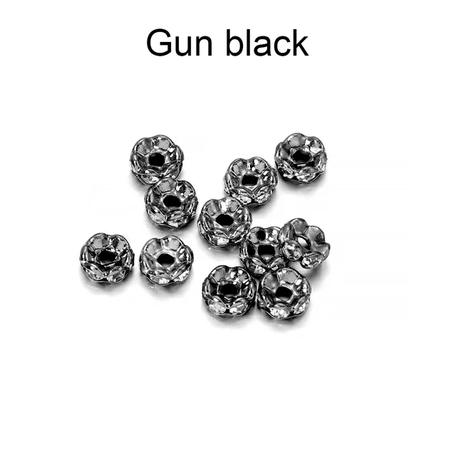 50pcs/lot 4 6 8 10mm Gold  Rhinestone Rondelles Crystal Bead Loose Spacer Beads for DIY Jewelry Making Accessories Supplie Gun black 02