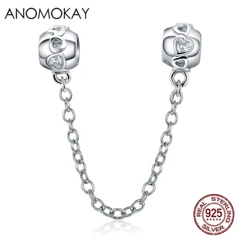 

Anomokay 100% 925 Sterling Silver Romantic Heart Safety Chain Charm for Bracelets Bangles S925 Chain Link for DIY Jewelry Making