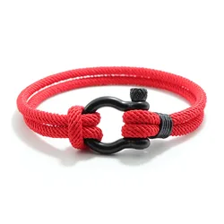 Men's 4mm Lucky Rope Bracelet - Outdoor Survival Cord Chain - 20cm (Red Black)