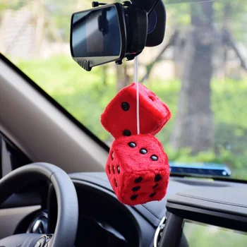 

2PCS Car Pendant Cute Hanging Fuzzy Dice Dots Rear View Mirror Hanger Decor Car Styling Accessories