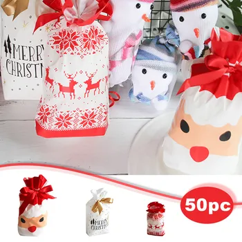 

2021 Plume Plastic Bag Creative Cookie Candy Bags Snow Sweet Snowman Deer Plastic Drawstring Gift Bag Drawstring Gift Bag