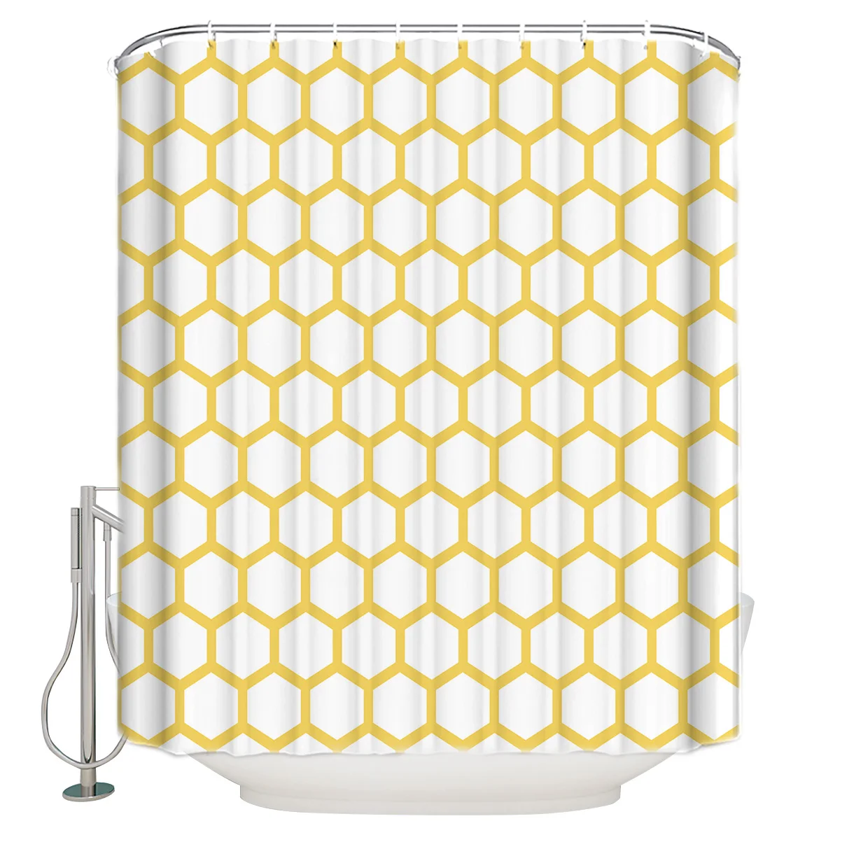 Yellow Honeycomb Solid Color White Hexagon Bathroom Decoration Polyester Fabric Waterproof Shower Curtain | Дом и сад