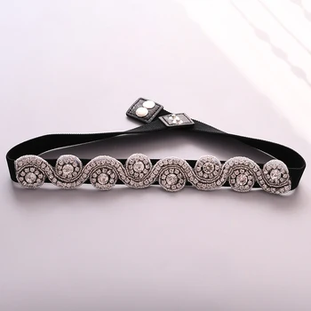 

YouLaPan Wedding Belt Satin Vintage Embellished Sash Belt Rhinestone Belt Applique Beaded Elastic Belt Bridal Belt S10