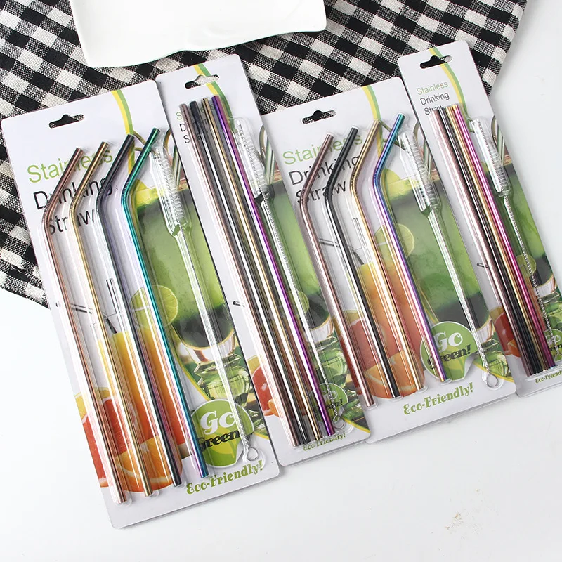 4pcs Metal Straw Set Reusable 304 Stainless Steel Drinking Eco-Friendly Rainbow For Mugs 20/30oz |