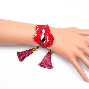 

ZHONGVI MIYUKI Bracelet Evil Eye Bracelets Bite Lips Pink Red Delica Seed Beads Handmade Woven Women Jewelry Pulseras mujer moda
