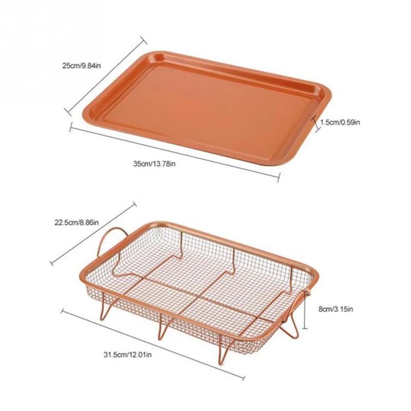 Metal Copper Tray Microwave Oven Copper Baking Tray BBQ Tray Fry Pan Non-stick Chips Basket Baking Dish Grill Mesh Kitchen Tool
