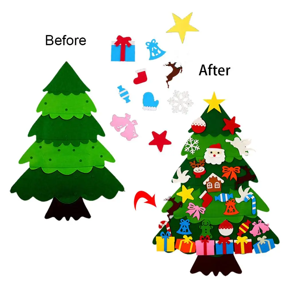 Albero Di Natale In Feltro 1,3 M Con 41 Ornamenti Staccabili, Gioco Fai Da Te Per Bambini, Decorazione Parete - 2