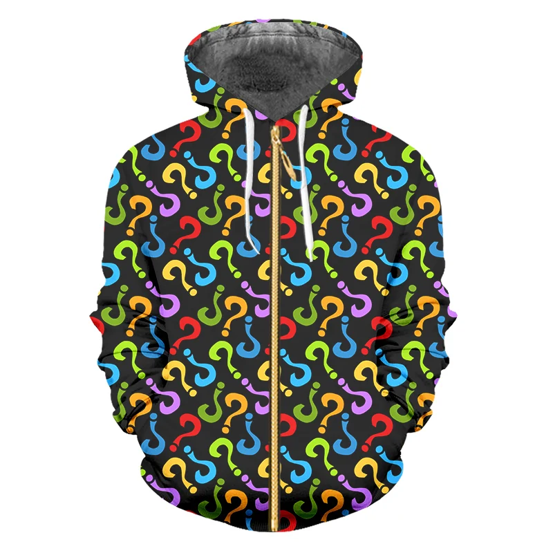 

IFPD EU Size New Harajuku Color Question Mark Print 3d Zipper Hoodies Women/men's Hiphop Sweatshirt Long Sleeve Plus Size Coats