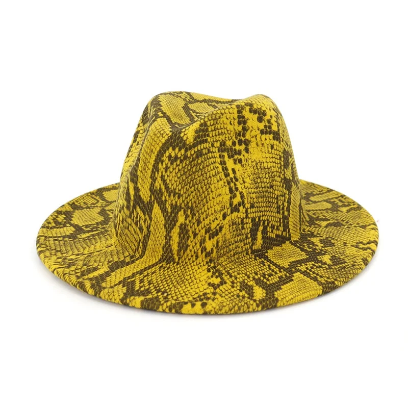 

WZCX Fashion Snakeskin Pattern Women Jazz Hat Autumn Winter Casual Tide Wide Brim Elegant Felt Hat Adult Cap