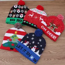 Рождественские шапки с красочным Светодиодный светильник, мягкая теплая вязаная шапка Санта-Клауса, снеговика, оленя, Рождественская шапка для взрослых и детей, праздничная шапка, Декор