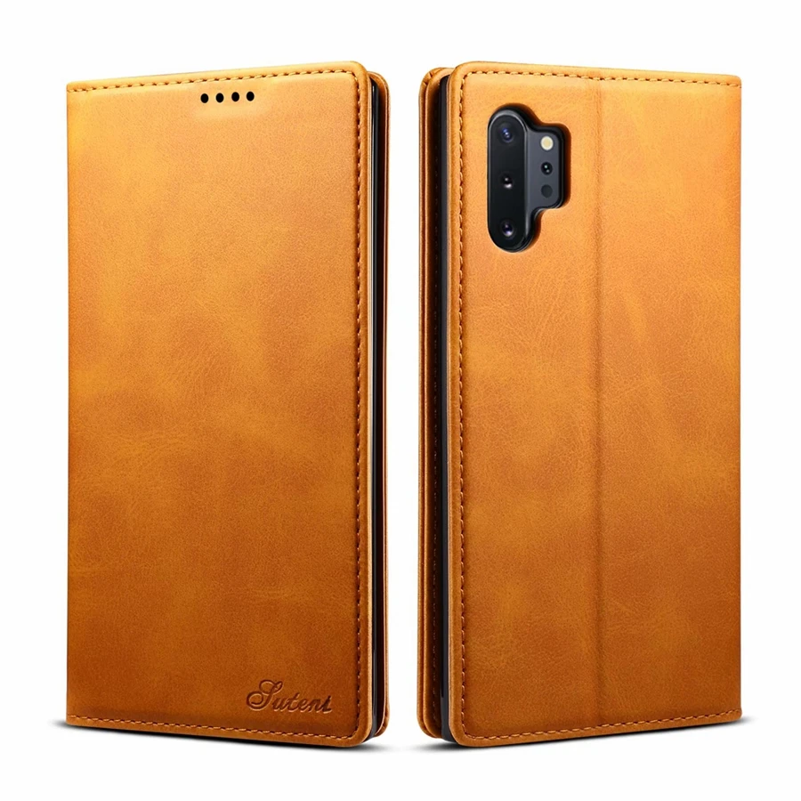 Suteni для samsung Galaxy Note10 9 S10 S9 Plus откидной кожаный чехол-бумажник, простой стильный чехол с отделением для кредитных карт - Цвет: Хаки