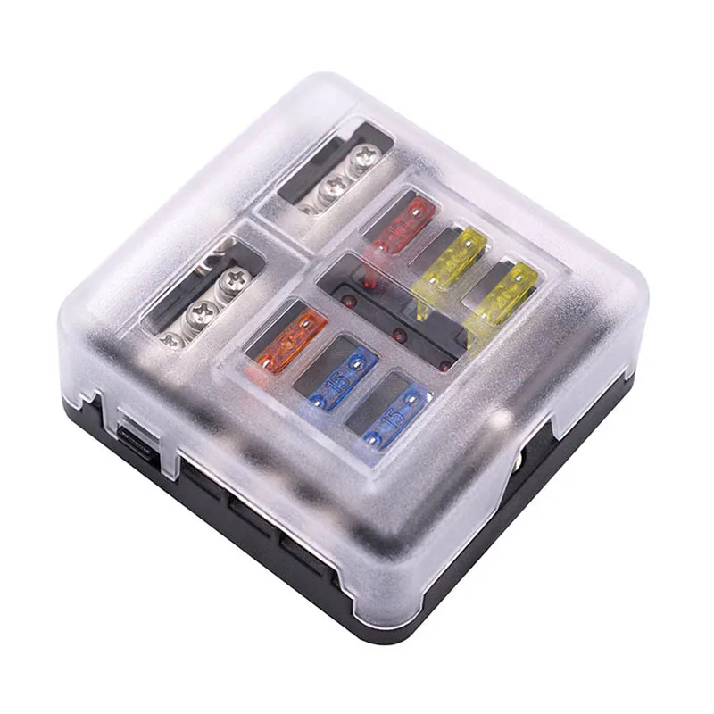 

12 Ways fuse box with Plastic Cover 12V 36V LED indicator Blade Holder blade screw with Plastic Cover negative for Car or Boat