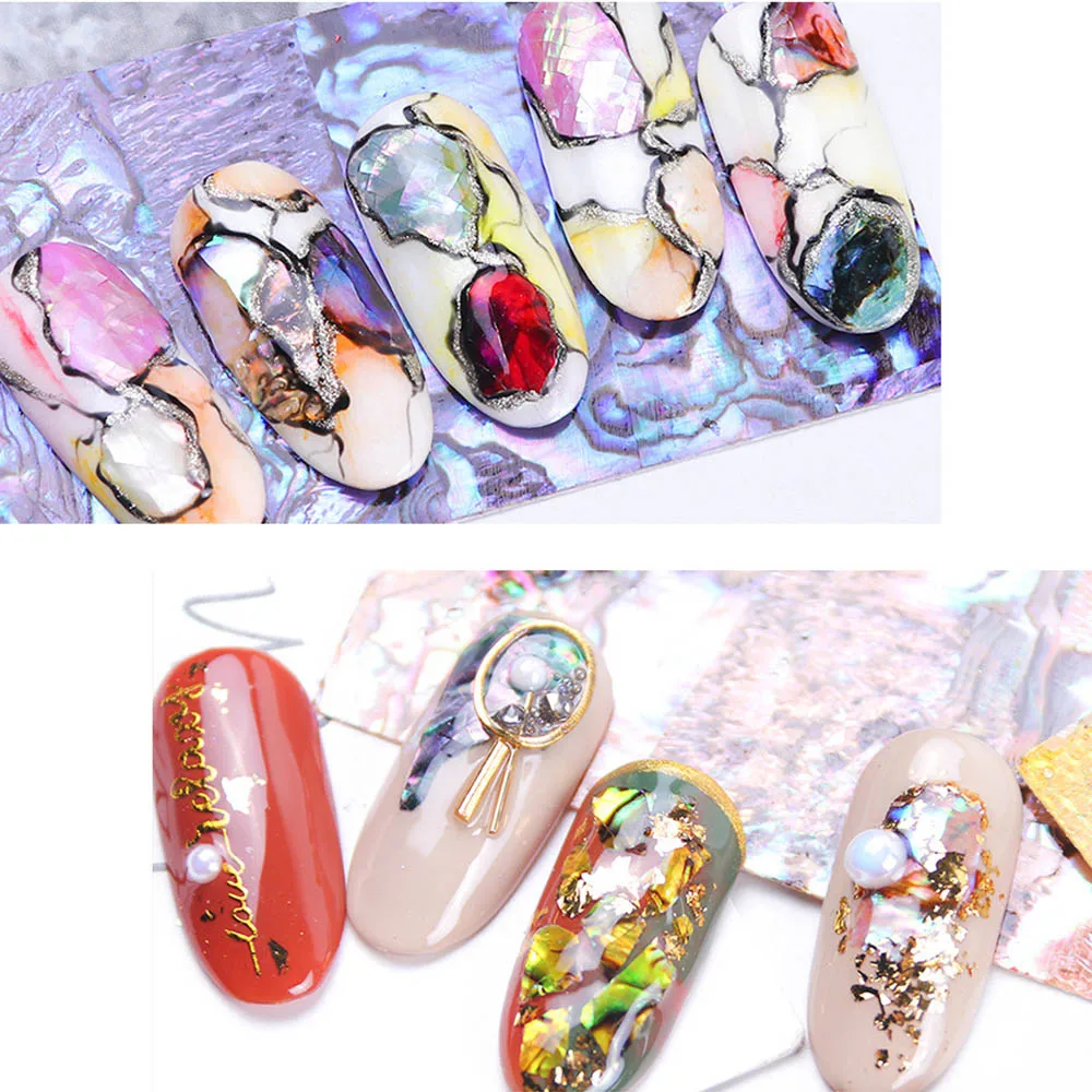 1Pc 3D Pearl Nails Polish Foils Glimmer Abalone Shell Pattern Nail Stickers Wraps Marble Mermaid DIY Nail Art Decoration