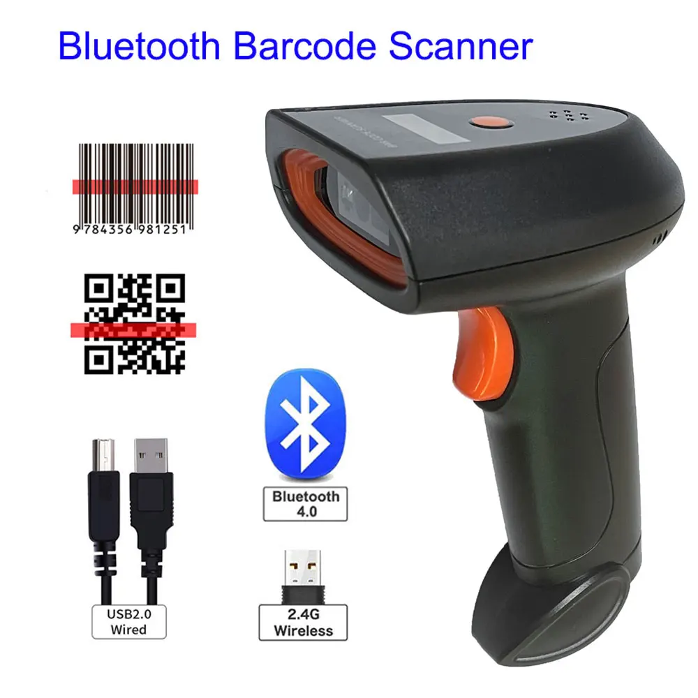 HBAPOS 2D Wireless Barcode Scanner Bluetooth 1D CMOS QR Code Reader Battery Level Indicator Voice Reminder Versatile 3 in 1