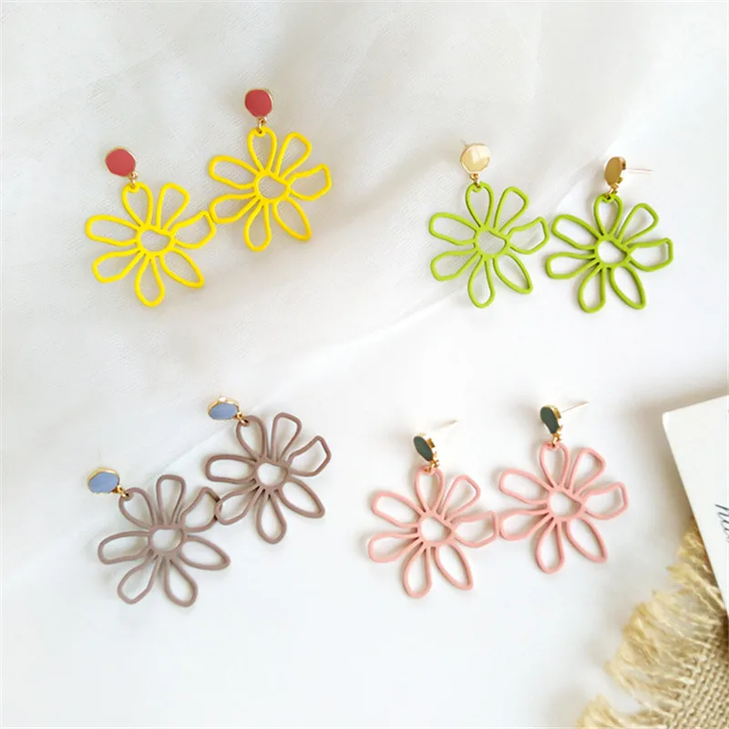 Classic flowers Exaggeration earrings fashion print petals candy color Cute Romantic big earrings for women Nightclub jewelry