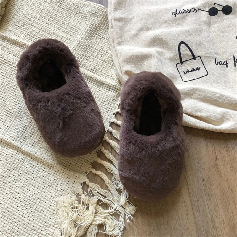 Детские тапочки; однотонные короткие плюшевые зимние теплые домашние тапочки для маленьких девочек и мальчиков; домашние мягкие Нескользящие Детские Тапочки - Цвет: Brown