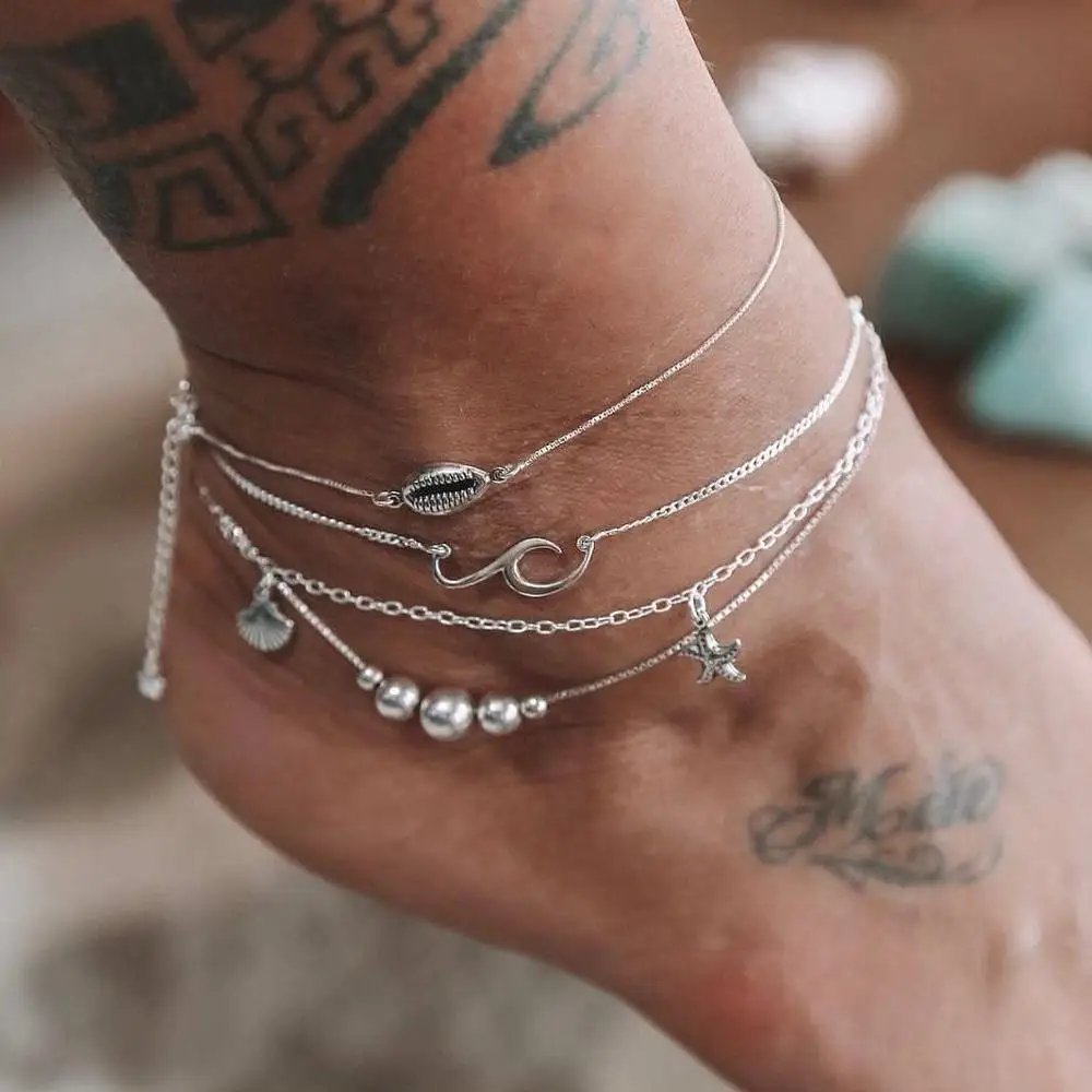 

Starfish Pendant Anklets 2019 For Women New Stone Beads Shell Anklet Bohemian Bracelets On Leg BOHO Ocean Jewelry Drop Shipping