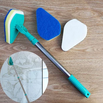

3in1 Ceramic Tile Cleaner Reach Telescoping Shaft Angled Brush Pad Kitchen Bathroom Wall Glass Cleaning Head Cleaner With Handle