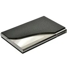 Сплошной цвет черный PU кожа и нержавеющая сталь бизнес имя кошелек с отделами для карт школьные офисные поставки