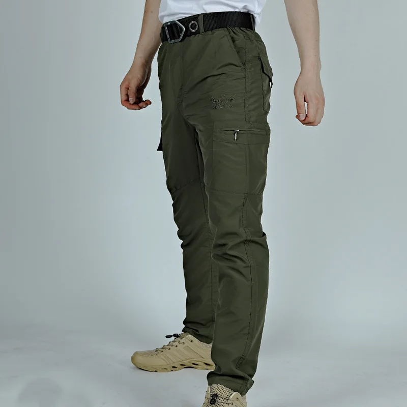 남성용 속건성 스트레치 하이킹 바지, 얇은 멀티 포켓 작업복 바지, 야외 팬 바지, 4XL 펄스 사이즈, 여름
