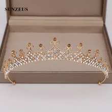 Золотые Свадебные короны, блестящие стразы, свадебная повязка на голову, украшенная бисером, вечерние диадемы,, аксессуары для головы, свадьба, SQ423