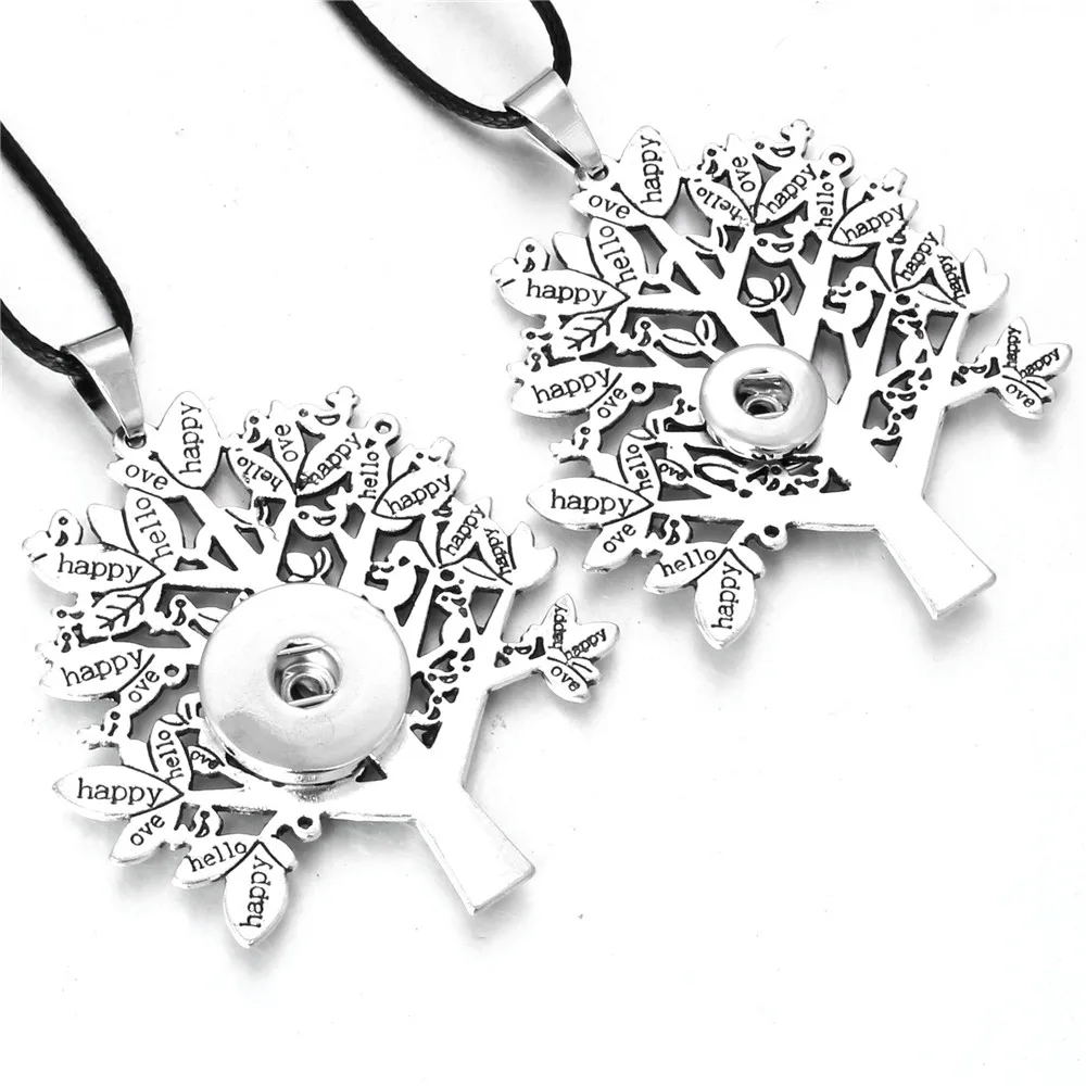 

New Snap Jewelry Necklaces Metal Hapyy Hello Tree Snap Button Necklace for Women Fit 12mm 18mm Snap Necklaces Christmas gift