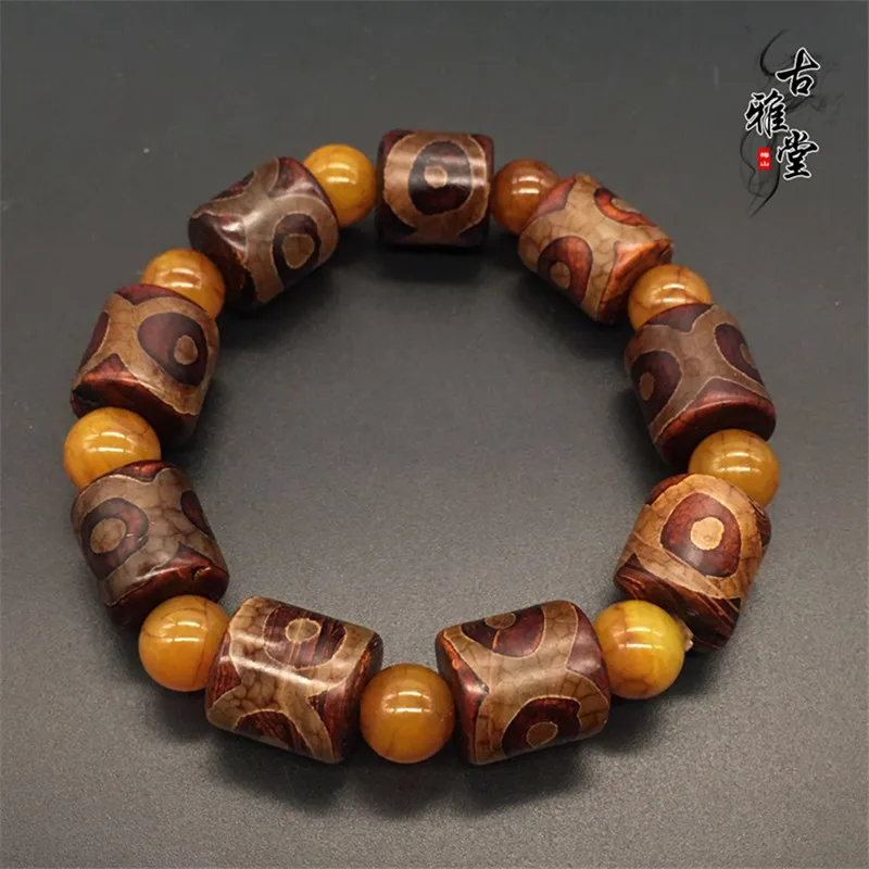 

Natural agate three-eye beads transporting Tianzhu Tibetan beads hand string