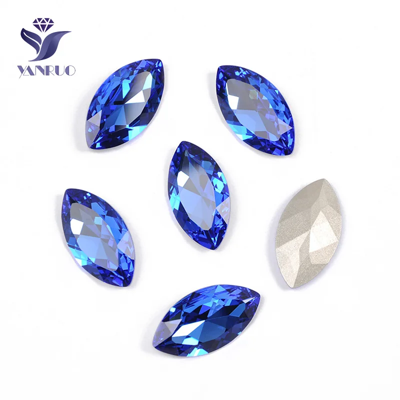 Sapphire Yanruo 4227 в огранке маркиза, пришивной стразы большие стеклянные стразы Глаза Лошади Точка назад Необычные камни и кристаллы для украшения - Цвет: Sapphire