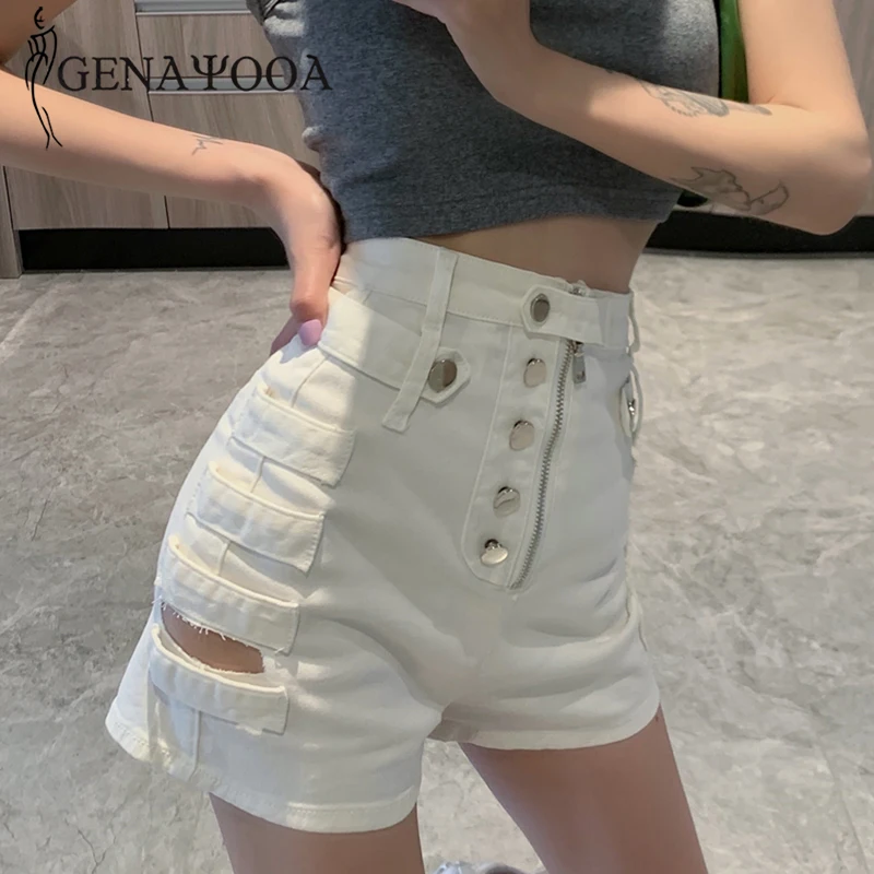 Genayooa Sexy Jean Shorts For Women Slim High Elastic Denim Shorts Women High Waist Black Ripped Jean Shorts With Button Korean Shorts Aliexpress