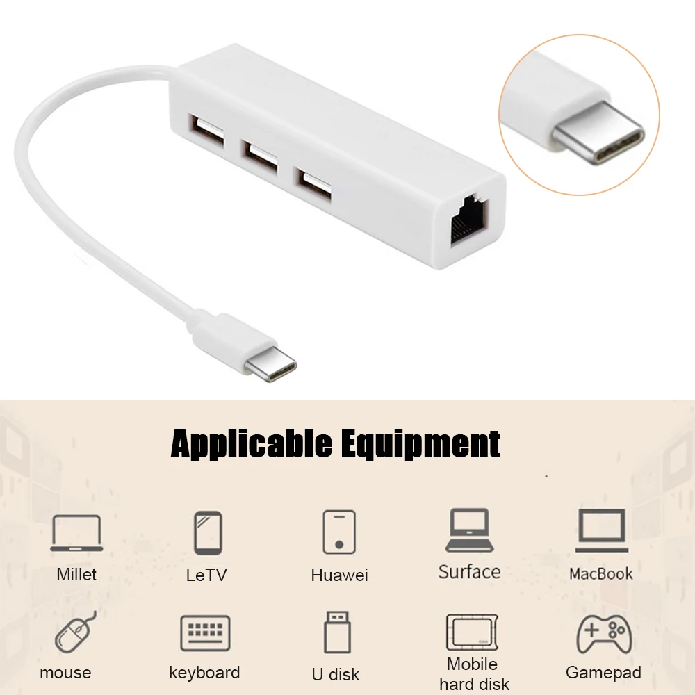 

3 Dock USB Network Card Type C To HDMI HUB Ethernet RJ45 Lan Adapter for MacBook Samsung Dex Galaxy USB-C 100Mbps Converter