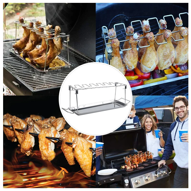 BBQ Beef Chicken Leg Wing Grill Rack 14 Slots Stainless Steel OMNI