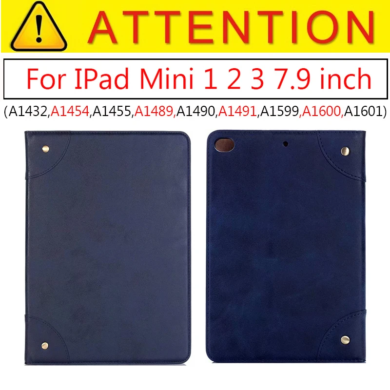Магнитный чехол-подставка для Apple IPad Mini 1 2 3, 7,9 дюймов, чехол для планшета, высокое качество, кожаный смарт-флип, Чехол для IPad Mini 4 5 - Цвет: Mini 1 2 3 Dark Blue