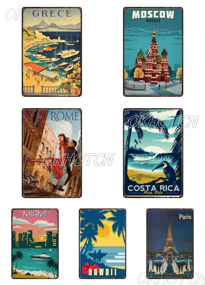 

Retro City Landscape Metal Sign New York Classic Vintage Tin Sign Metal Plate Poster Wall Bar Restaurant Home Art Craft Decor