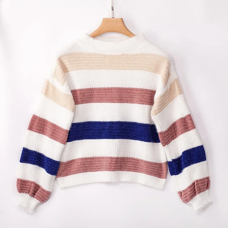 Sueter mujer invierno 2019 long sleeve color matching autumn and winter sweater women loose pullover women's clothing | Женская