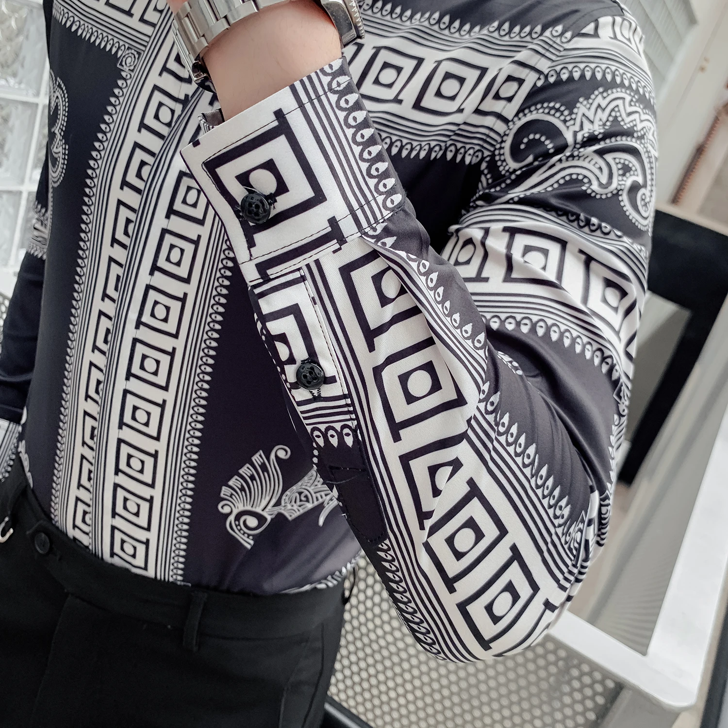 Мужская брендовая рубашка с принтом 2019 Повседневная длинным рукавом Camisas Hombre
